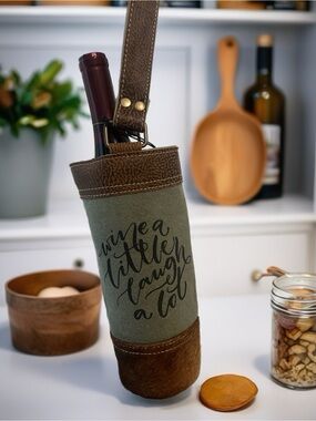 Myra Bag Olive Green Canvas Wristlet with Brown Leather Trim